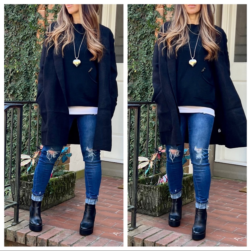 27 PARIS Oversized Black Knit Front pockets Jacket - Picture 3 of 10